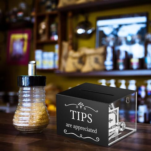 Vesici Tip Jars for Money 6 x 4 x 5 Inch Acrylic Tip Collection Box with Lock Donation Suggestion Box for Tip Storage Container Raffling Box for Bartender Bars, Musicians Restaurants Driver in Saudi Arabia