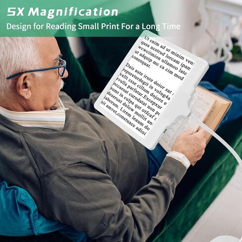 5X Rechargeable Floor Magnifying Glass with Light and Stand,43 LED Flexible Hands Free Magnifying Lamp,2-in-1 Large Lighted Magnifiers for Reading,Sewing,Crafts,Painting,Close Work,DIY Black in Kuwait