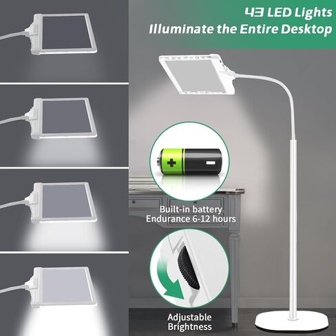 5X Rechargeable Floor Magnifying Glass with Light and Stand,43 LED Flexible Hands Free Magnifying Lamp,2-in-1 Large Lighted Magnifiers for Reading,Sewing,Crafts,Painting,Close Work,DIY Black in Kuwait