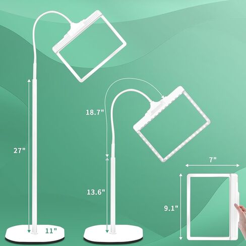 5X Rechargeable Floor Magnifying Glass with Light and Stand,43 LED Flexible Hands Free Magnifying Lamp,2-in-1 Large Lighted Magnifiers for Reading,Sewing,Crafts,Painting,Close Work,DIY Black in Kuwait