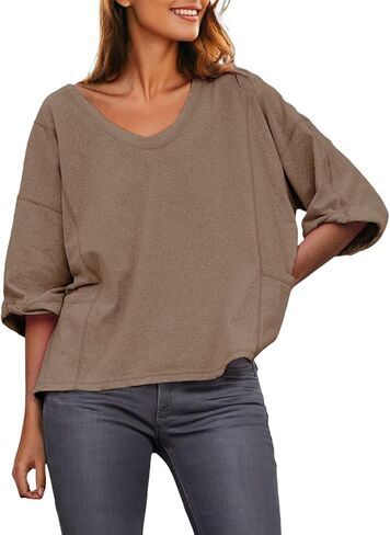 Dokotoo Womens Summer Tops Casual Crewneck Short Sleeve T Shirts for Women Solid Oversized Blouses Tops in Kuwait