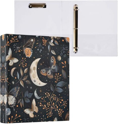 Nander 3 Ring Binder,Moth and Moon Binder with Clipboard（ Letter Size）,Cute Binder Organizer for Work,School,Office and Business Supplies in Kuwait