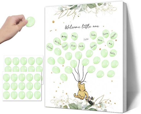 Winnie Gender Reveal Fingerprint Tree, Winnie Gender Reveal Decor Guestbook, Baby Shower Decoration for Expectant Mothers, Baby Shower Guest Book with Stickers in Kuwait