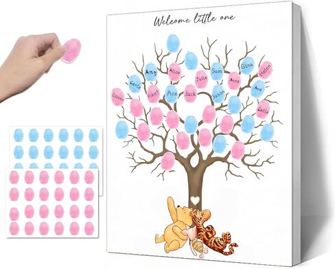 Winnie Gender Reveal Fingerprint Tree, Winnie Gender Reveal Decor Guestbook, Baby Shower Decoration for Expectant Mothers, Baby Shower Guest Book with Stickers in Kuwait