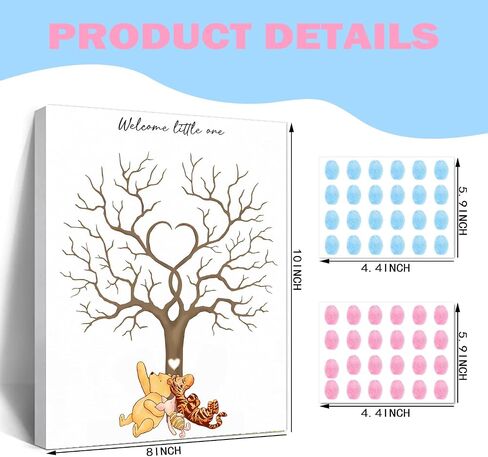 Winnie Gender Reveal Fingerprint Tree, Winnie Gender Reveal Decor Guestbook, Baby Shower Decoration for Expectant Mothers, Baby Shower Guest Book with Stickers in Kuwait