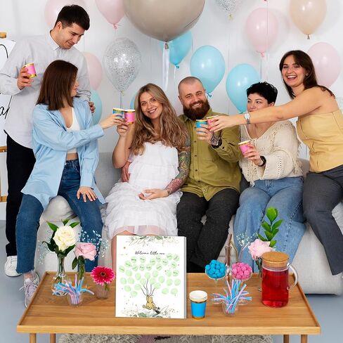 Winnie Gender Reveal Fingerprint Tree, Winnie Gender Reveal Decor Guestbook, Baby Shower Decoration for Expectant Mothers, Baby Shower Guest Book with Stickers in Kuwait