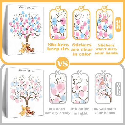 Winnie Gender Reveal Fingerprint Tree, Winnie Gender Reveal Decor Guestbook, Baby Shower Decoration for Expectant Mothers, Baby Shower Guest Book with Stickers in Kuwait