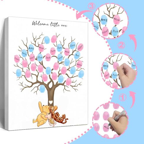 Winnie Gender Reveal Fingerprint Tree, Winnie Gender Reveal Decor Guestbook, Baby Shower Decoration for Expectant Mothers, Baby Shower Guest Book with Stickers in Kuwait