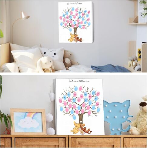 Winnie Gender Reveal Fingerprint Tree, Winnie Gender Reveal Decor Guestbook, Baby Shower Decoration for Expectant Mothers, Baby Shower Guest Book with Stickers in Kuwait
