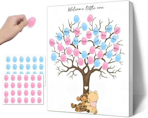 Winnie Gender تكشف شجرة بصمات الأصابع ، Winnie Gender Decor Decordbook ، زخرفة استحمام الطفل للأمهات الحوامل ، دفتر ضيوف استحمام الطفل مع ملصقات in Kuwait