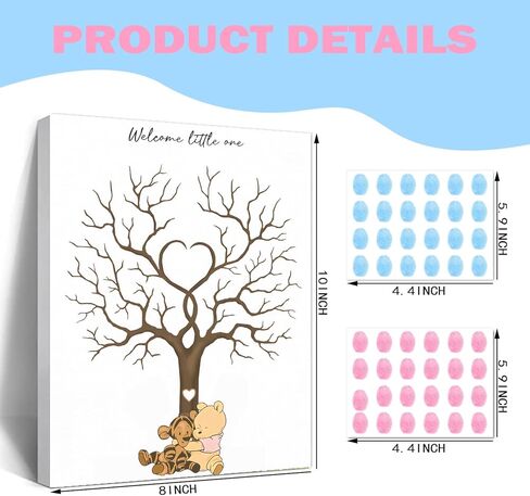 Winnie Gender تكشف شجرة بصمات الأصابع ، Winnie Gender Decor Decordbook ، زخرفة استحمام الطفل للأمهات الحوامل ، دفتر ضيوف استحمام الطفل مع ملصقات in Kuwait
