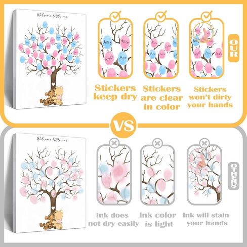 Winnie Gender تكشف شجرة بصمات الأصابع ، Winnie Gender Decor Decordbook ، زخرفة استحمام الطفل للأمهات الحوامل ، دفتر ضيوف استحمام الطفل مع ملصقات in Kuwait