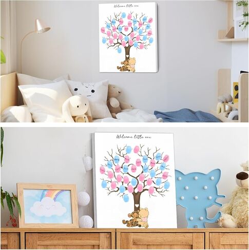 Winnie Gender تكشف شجرة بصمات الأصابع ، Winnie Gender Decor Decordbook ، زخرفة استحمام الطفل للأمهات الحوامل ، دفتر ضيوف استحمام الطفل مع ملصقات in Kuwait