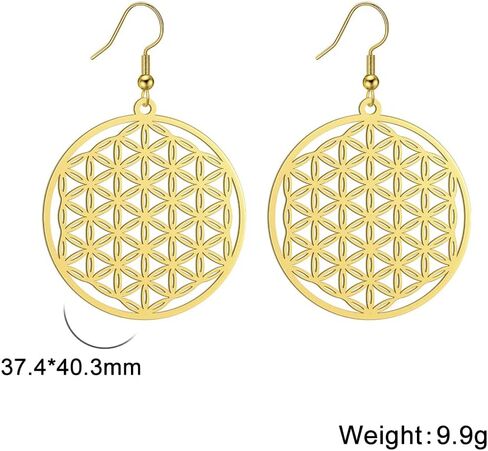 Amaxer زهرة الحياة بذور الحياة ماندالا بيان حماية الهندسة المقدسة مجوفة من قلادة سحر قطرة متدلية أقراط (النمط 2، فضي) in Kuwait