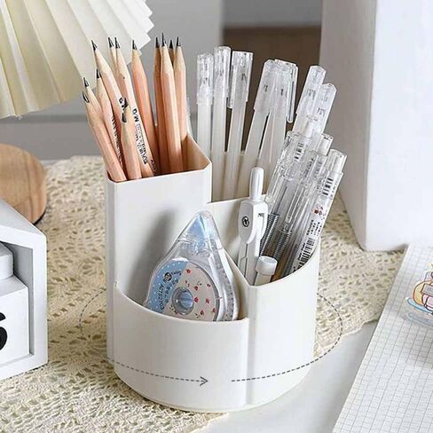 OWLFAVO Desk Pencil Pen Holder, 4 slots 360-Degree Spinning Desk Organizers, Rotating Desktop Storage Stationery Supplies for School, Home, Office, Kitchen, Makeup Brush, Ivory White in Saudi Arabia