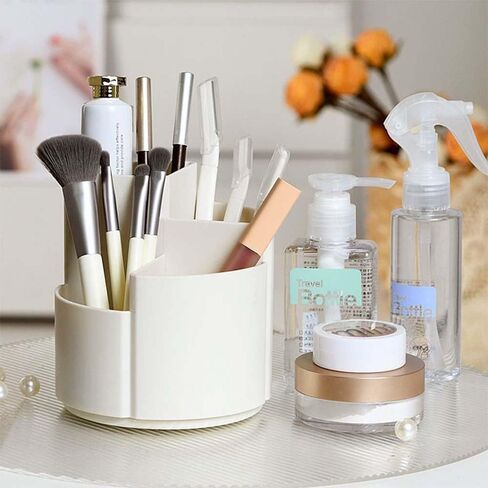 OWLFAVO Desk Pencil Pen Holder, 4 slots 360-Degree Spinning Desk Organizers, Rotating Desktop Storage Stationery Supplies for School, Home, Office, Kitchen, Makeup Brush, Ivory White in Saudi Arabia