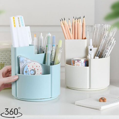 OWLFAVO Desk Pencil Pen Holder, 4 slots 360-Degree Spinning Desk Organizers, Rotating Desktop Storage Stationery Supplies for School, Home, Office, Kitchen, Makeup Brush, Ivory White in Saudi Arabia