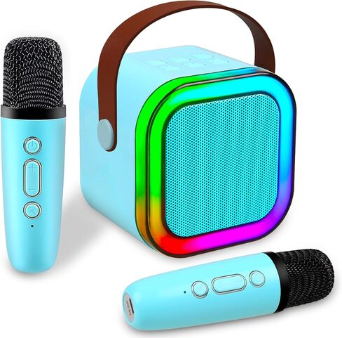 Mini Karaoke Machine, Portable Bluetooth Speaker with 2 Wireless Microphone, Toys for 3-12 Years Old Boys Gifts, Kids Karaoke Microphone Machine Toy for Party/Meeting/Adults/Kids (Blue) in Kuwait