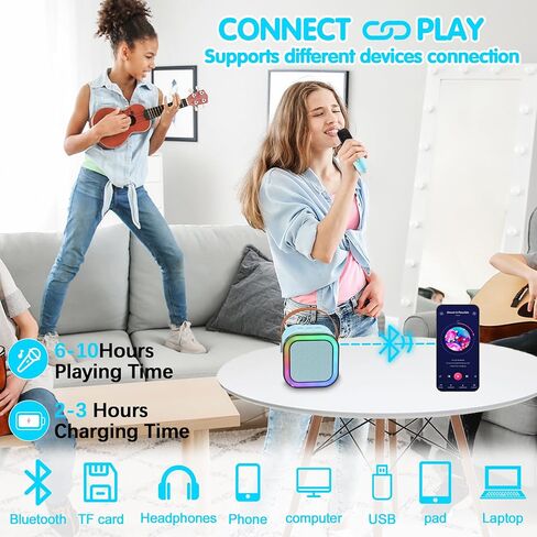 Mini Karaoke Machine, Portable Bluetooth Speaker with 2 Wireless Microphone, Toys for 3-12 Years Old Boys Gifts, Kids Karaoke Microphone Machine Toy for Party/Meeting/Adults/Kids (Blue) in Kuwait