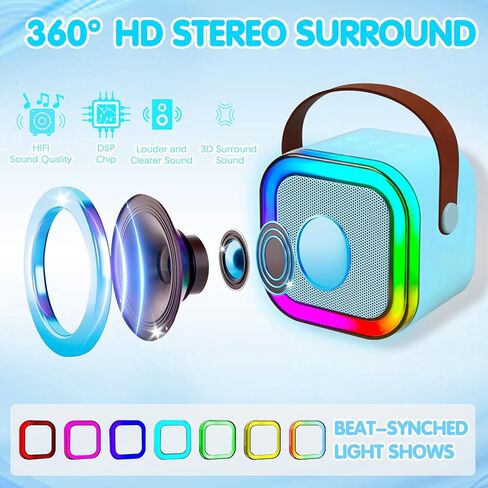 Mini Karaoke Machine, Portable Bluetooth Speaker with 2 Wireless Microphone, Toys for 3-12 Years Old Boys Gifts, Kids Karaoke Microphone Machine Toy for Party/Meeting/Adults/Kids (Blue) in Kuwait