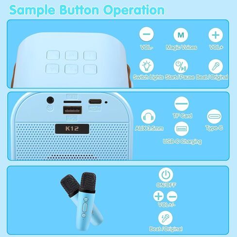 Mini Karaoke Machine, Portable Bluetooth Speaker with 2 Wireless Microphone, Toys for 3-12 Years Old Boys Gifts, Kids Karaoke Microphone Machine Toy for Party/Meeting/Adults/Kids (Blue) in Kuwait