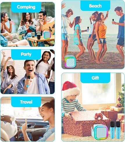 Mini Karaoke Machine, Portable Bluetooth Speaker with 2 Wireless Microphone, Toys for 3-12 Years Old Boys Gifts, Kids Karaoke Microphone Machine Toy for Party/Meeting/Adults/Kids (Blue) in Kuwait