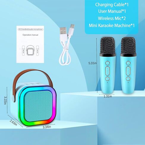Mini Karaoke Machine, Portable Bluetooth Speaker with 2 Wireless Microphone, Toys for 3-12 Years Old Boys Gifts, Kids Karaoke Microphone Machine Toy for Party/Meeting/Adults/Kids (Blue) in Kuwait