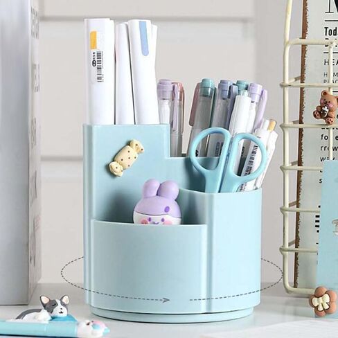 OWLFAVO Desk Pencil Pen Holder, 4 slots 360-Degree Spinning Desk Organizers, Rotating Desktop Storage Stationery Supplies for School, Home, Office, Kitchen, Makeup Brush, Ivory White in Saudi Arabia
