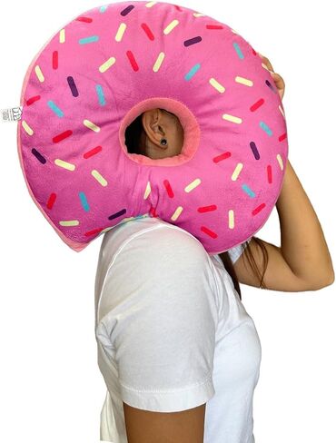 Donut Pillow for Ear Piercings - Comfortable Soft Ear Pillow for Side Sleeping - Reduces Ear Discomfort - Fun Decor, Stuffed Cushion and Toy, 14 Inches (Pink Icing) in Saudi Arabia