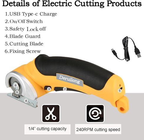 Cordless Electric Scissors,4.2V Cardboard Cutter Multi-Cutting Tools with a Replacement Blade/Charger, Carpet, Cardboard Cutter, Rotary Fabric Cutter with Safety Lock and Storage Box in Kuwait
