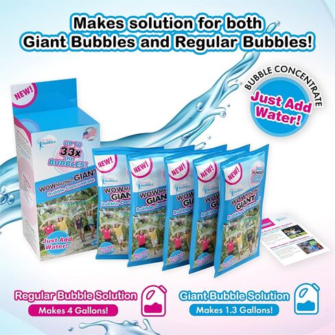 WOWMAZING Big Bubbles Refill - Concentrated Giant Bubble Solution Makes 2.3 Gallons | 3 Pouches for Kids’ Fun | USA Made in Kuwait