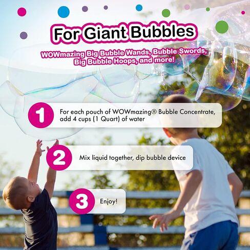 WOWMAZING Big Bubbles Refill - Concentrated Giant Bubble Solution Makes 2.3 Gallons | 3 Pouches for Kids’ Fun | USA Made in Kuwait