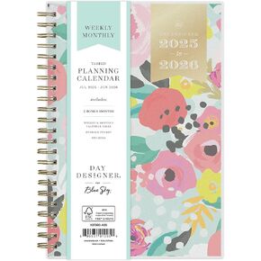 Blue Sky Day Designer 2025-2026 Weekly and Monthly Academic Year Planner Calendar, July 2025 - June 2026, 5" x 8", Flexible Cover, Laminated Tabs, Storage Pocket, Includes Stickers, Secret Garden Mint