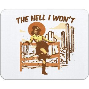 OFlich The Hell I Won't Retro Western Country Cowgirl Mousepad 9.5×7.9 Inch Non-Slip Rubber Base Square Mouse Pads for Computers Laptop Office Home Dorm Desk Decor,Teen Girls Cowgirl Gifts