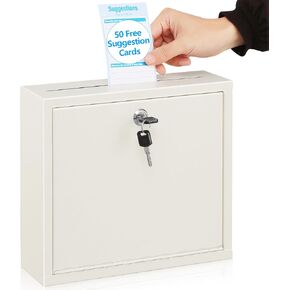 KYODOLED Suggestion Box with Lock and Slot, Small Locking Mailbox for Office, Safe Key Drop Box for Money, Wall Mount Donation Box Ballot Box with 50 Free Suggestion Cards,9.8" W x 3" D x 7" H, Black