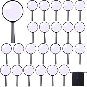 ADXCO 24 Pack Handheld Magnifier Plastic Magnifying Glass Portable Reading Magnifiers Plastic Magnifying Glasses with Storage Bag for Reading Jewelry Home Office Desk Accessories, Book, Magazine