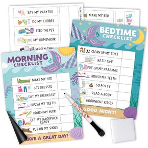 Hadley Designs Mermaid Daily Schedule Board For Home-Reward Chart, Bedtime Routine Chart For Toddlers, Morning Routine Chart For Kids, Daily Routine Chart For Kids