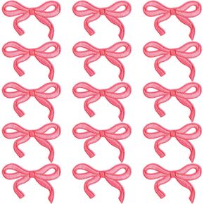 15 Piece Pink Bow Patches Embroidered Applique 3 x 2 Inch Cute Iron on Bows Small Bowknot Patch Appliques Embroidery Bow Iron on Patch for DIY Sewing Shirt Hat Jeans Jackets Backpacks Clothing