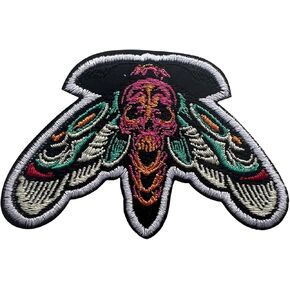 Death Head Moth with Skull Patches,Size 3" Iron Patch or Sew On Patches for Backpacks Jeans Hats Clothes, Skull Butterfly Applique Patches, Embroidered DIY Iron On Patches, Vintage Patches