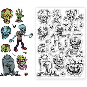 CHGCRAFT Halloween Zombies Background Clear Stamps Comic Book Wind Style Halloween Transparent Silicone Stamp Card Making Decoration DIY Scrapbooking 8.3x5.8inch