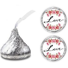 324 Love Roses Flowers Kiss Wedding Stickers, Chocolate Drops Labels Stickers for Weddings, Valentines, Bridal Shower, Engagement Party Decorations, Bride and Groom Decor for Kisses. Made in USA.