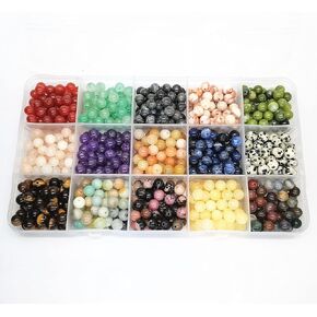 750pcs Natural Stone Beads Polished Beading 6mm Loose Beads Gemstone Crystal Energy Stone Healing Power for DIY Jewelry Making (6mm 15 Materials A)