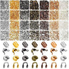 2100 Pieces Brass Tube Crimp Beads Wire Guardians Bead Tips Knot Covers for DIY Jewelry Bracelets Necklaces Making(Assorted Colors)