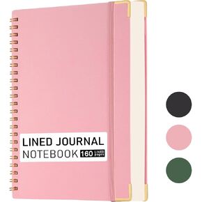 A5 Lined Spiral Journal Notebook,160 Pages,A5 Hardcover Spiral Journals for Women Men,100 GSM Paper College Ruled Notebooks for Work & Note Taking, Journals for Writing Pink