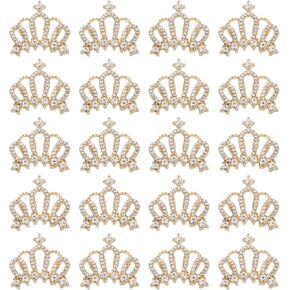 PATIKIL 20Pcs Crown Charms, 1" x 0.95" Mini Metal Rhinestone Crystal Crown Embellishments Bulk DIY Handmade Phone Case Clothes Decor Party, Gold Tone