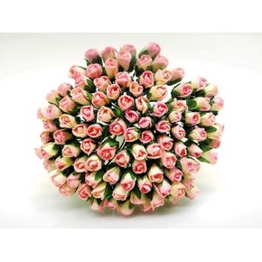 PLFlower Set of 100 Tiny Peach Pink Rose Buds Mulberry Paper Flower Rose1 Craft Handmade Wedding Size 0.15" Very Small Scrapbook for so Many Card Craft Projects