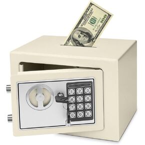 Flexzion Small Safe Box with Drop Slot - Electronic Drop Safe Box for Money with Digital Combination Keypad Lock - Cash Safe Box for Cabinets, Home & Office Security (9"x7"x7"), Black