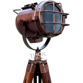 THOR INSTRUMENTS Handmade Copper Floor lamp W/Wooden Tripod Nautical Modern searchlight Home & Office Decorative Rustic Vintage Home Decor Gifts