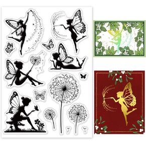 GLOBLELAND Cherry Blossoms Clear Stamps Silicone Stamp Cards Flowers Oriental Style Japanese Clear Stamps (Butterfly Fairy)