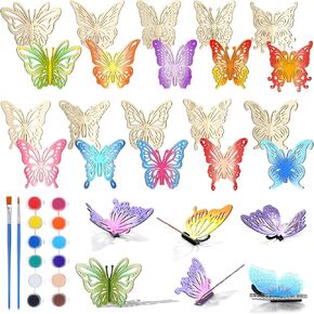 Yousoontic 20 Pcs Butterfly Wooden Crafts Spring Wood Butterfly for Crafts DIY Blank Unfinished 3D Butterflies Cutouts for Painting Home Spring Party Tiered Tray Tabletop Decorations